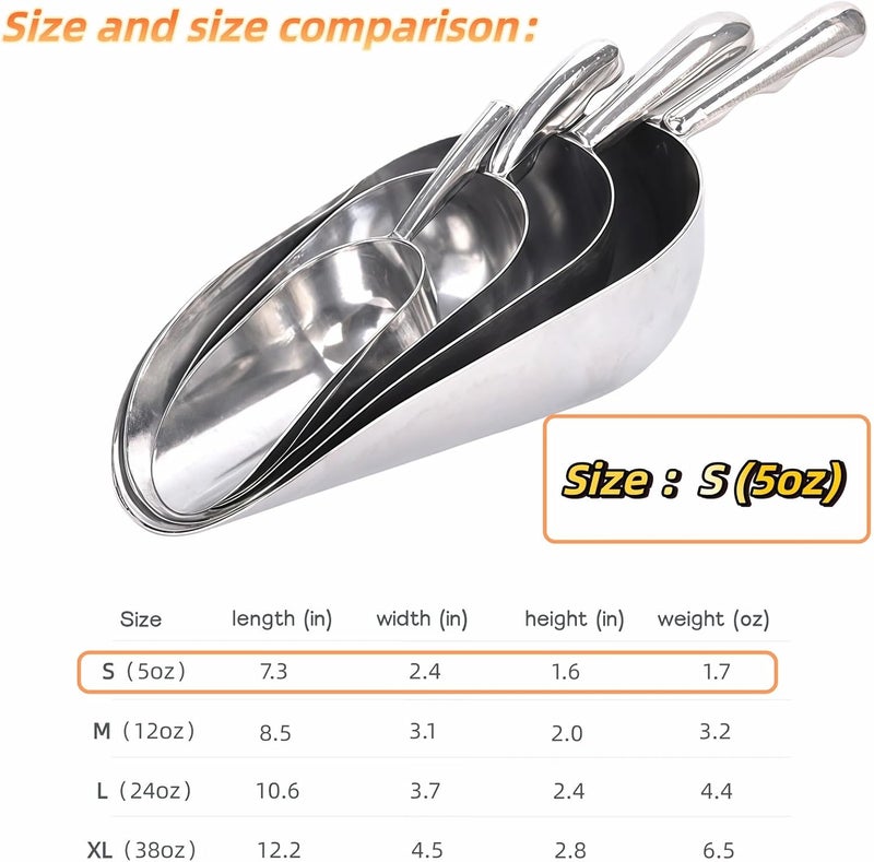 BUBBLE-FLY Ice Scoop, 5 oz Heavy Duty Cast Aluminum, Ergonomic S-Curve Handle, Commercial Grade for Ice, Coffee, Popcorn, Flour, Sugar, Food-Grade & Rust-Proof Kitchen Tool (S (5oz)) - Image 4